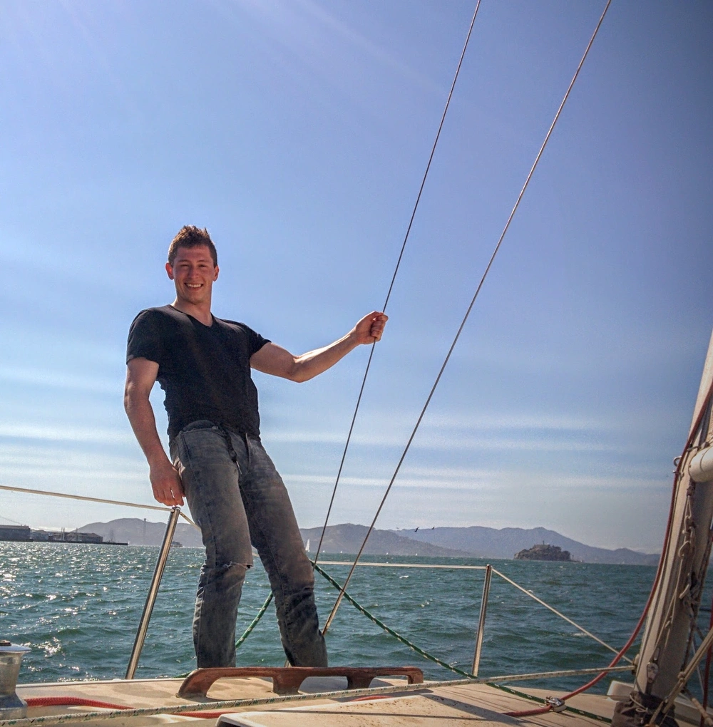 Joe Gaebel on a boat